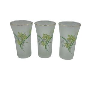 Vintage Set of 3 Frosted Swig Tall Shot Glasses Floral Wheat Grass Design